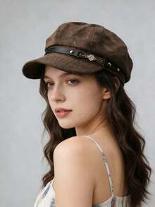 Women's Retro Newsboy Cap - Breathable Beret Hat With Rhinestone Buckle, British Vintage Taxi Driver Hat, Suitable For Daily Wear, Street Fashion And Vacation.Lightweight Adjustable Newsboy Beret Cap, Perfect For Spring And Summer, Fashionable Y2K Aesthetic Headwear, Stylish And Elegant Fashion Accessory.Universal Size, An Ideal Gift For Her. - Màu Khaki - Xem 2