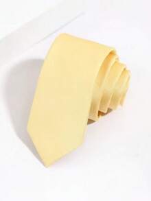 1pc Men's Solid Yellow Fashionable High-Density Business Tie, Suitable For Party, Date, Daily, Travel Outfit - Yellow - View 2