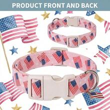 Vòng cổ cho chó màu hồng in hình cờ Mỹ - Họa tiết yêu nước ngày Quốc khánh - Khóa kim loại màu be có thể điều chỉnh - Dành cho chó nhỏ, vừa và lớn - Phối màu - Xem 2