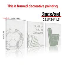 3pcs Football Themed Fabric Wall Art Decor - Framed + Unframed Wall Art Paintings For Boys Bedroom, Home Decor, Bathroom, Kitchen, Living Room, Bedroom, Office, Dorm, Nursery - 3PCS - View 5