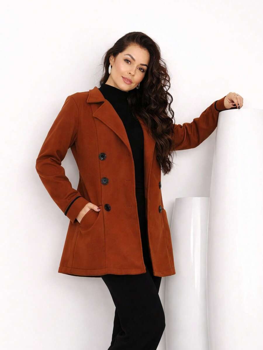 Elegant Women's Overcoat, Woolen Fabric, Mid-Length, Sophisticated And Stylish, Winter Fashion - 駝色 - 查看 1