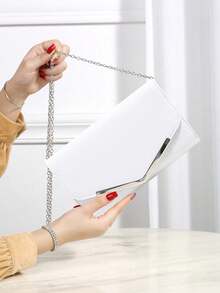 REMANLAND Bolso de sobre elegante y lujoso para la noche, bolso de novia y boda elegante, bolso de embrague con estilo, a juego con vestidos de noche con lentejuelas brillantes, vestidos de novia, vestidos de fiesta, adecuado para fiestas, cenas, bodas, bailes y el mejor regalo para mujeres - Blanco - Ver 3