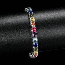 MDFUN 5mm彩色立方氧化鋯女款網球手鍊，18K白金電鍍彩色立方氧化鋯網球鏈條手鍊 - 白金 - 查看 6