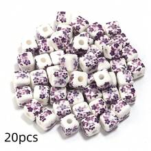 20颗方形花卉图案陶瓷珠，8毫米，手工饰品制作材料，适用于DIY项链、手链和工艺品制作 - 优雅花卉陶瓷散珠 - 方形 - 查看 15