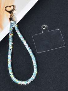 1条奢华水钻手机腕带，配金属心形扣，精致闪亮钻石钥匙扣，时尚包包挂饰链，女士适用 - 彩色 - 查看 5