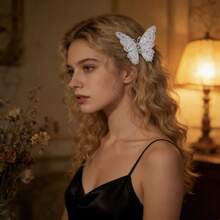 2个闪亮渐变蝴蝶发夹，饰有亮片网纱和水钻，仙女风日常及节日发饰 - 彩色 - 查看 2