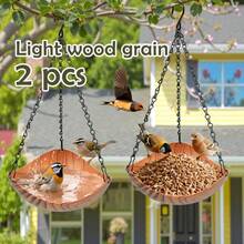 Faux Wood Grain Bird Feeder And Waterer Set, Hanging Bird Bath Specially Designed For Birds To Play. The Open Bowl-Shaped Space Is Filled With Ample Clean Water, Providing Birds A And Comfortable Bathing, Drinking And Playing Area. The Wood Grain Imitation Surface Processing Perfectly Integrates The Bird Feeder And Waterer Set, Ideal For Yard Decor - one-size - View 14