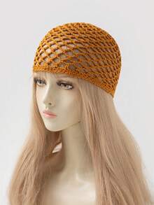 1 chiếc mũ len móc thủ công nhẹ, thời trang mùa xuân/thu dành cho nữ, phù hợp với phong cách boho hàng ngày. - A - Xem 6