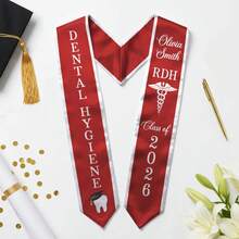 1PC 6.45" X 71.7" Personalized Dental Hygiene , RDH Graduation Dental Hygienist Grad Sash Class Of 2026, Dental Hygienist Graduation Gift For Her, Graduation Party Supplies, Graduation Gift - 白色 - 查看 3