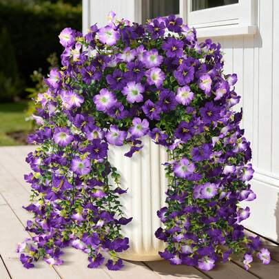 4pcs/2pcs/1pc Artificial Hanging Floral Plants, Suitable For Outdoor Spring Decor, Fake Silk Bindweed With Eucalyptus Leaves, UV-Resistant Lifelike Flowers For Balcony, Porch, Yard, Garden