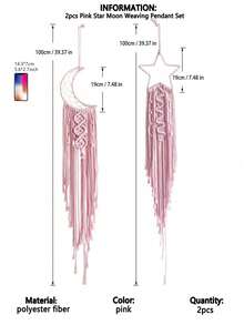 2 chiếc vòng treo tường hình ngôi sao và mặt trăng bằng ren móc thủ công, phong cách Boho, thích hợp trang trí nhà cửa, đám cưới, phòng khách, phòng ngủ, làm quà tặng ngày lễ (Không bao gồm đèn) - Hồng - Xem 11