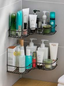 1/2pcs Black Wall Mounted Bathroom Shelf, Cosmetic Hanging, Shower Wall Rack, Suitable For Kitchen, Dining Room, Party, Gift For Friends And Family, Christmas Decor, Home Decor - Multicolor - View 5