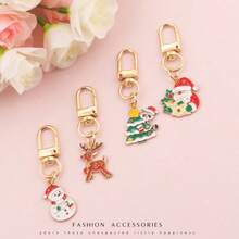 1 pieza Llavero de aleación de zinc con colgante de gota de aceite de dibujos animados navideños de estilo casual, regalo creativo y de temporada versátil - Papá Noel - Ver 4