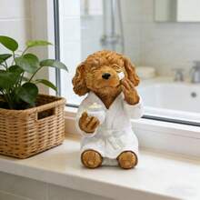 1 pieza Figura decorativa de cuidado de la piel con diseño de caniche lindo, decoración de perro con bata de baño de resina, estatua de perro con máscara facial graciosa, escultura de perro caprichoso para baño/SPA, adecuado para estantería de baño, regalo exclusivo para amantes de las mascotas - acicalamiento de perros - Ver 10