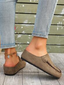 2026 厚底穆勒凉鞋，女士闭趾复古拖鞋，春夏新品 - 卡其色 - 查看 2