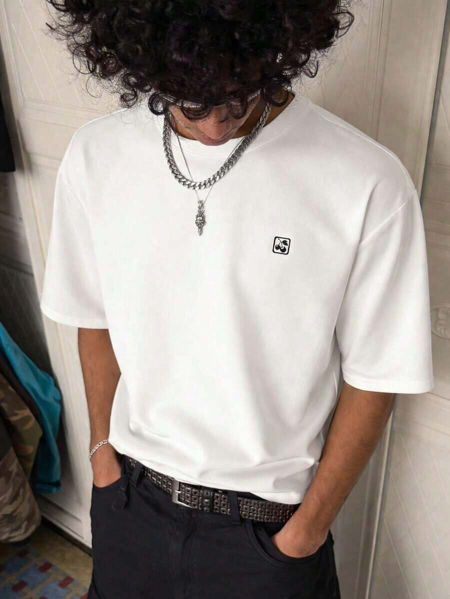 Men's Casual Short Sleeve Crew Neck Summer Print T-Shirt, Summer Streetwear Tee, Drop Shoulder Tee, Gifts For Boyfriend, Back To School Graphic Tees - 白色 - 查看 1