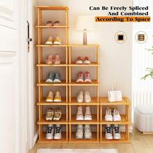 Estantería vertical para zapatos de bambú y madera DIY - Estantería de almacenamiento vertical multifuncional, organizador de espacio para el hogar, adecuado para varias habitaciones, estructura de tabla de madera - Multicolor - Ver 1