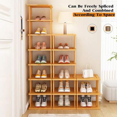 DIY Bamboo Hardwood Vertical Shoe Rack - Multi-Functional Vertical Storage Rack, Space-Saving Home Organizer, Suitable For Various Rooms, With Wooden Board Structure