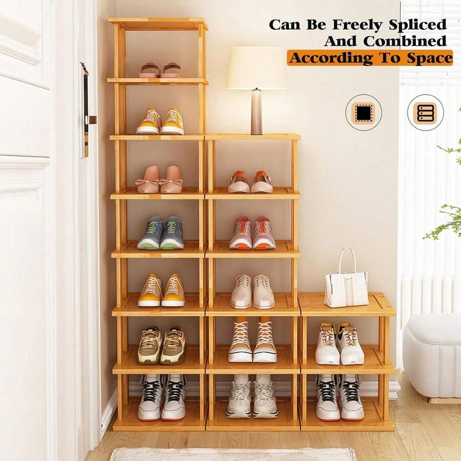 Estantería vertical para zapatos de bambú y madera DIY - Estantería de almacenamiento vertical multifuncional, organizador de espacio para el hogar, adecuado para varias habitaciones, estructura de tabla de madera - Multicolor - Ver 1