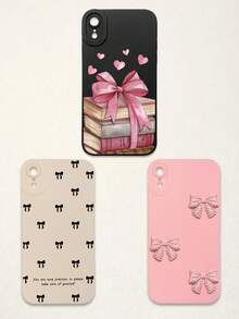 3pcs Bowknot Phone Cases, Soft TPU Full Coverage Anti-Drop Cases With Precise Cutouts, Featuring 3D Rhinestone Bowknot, Healing English Slogan, Hand-Painted Heart Pattern, Suitable For IPhone & Galaxy, Great Gift For Birthday, Holiday, Best Friends - Multicolor - View 23