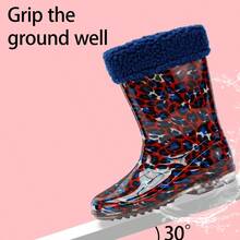 Girls' Fashion Camouflage Rain Boots, Soft And Warm Plush Upper, Non-Slip And Lightweight, Waterproof Design, Easy To Put On And Take Off, Suitable For Rainy Days, Outdoor Activities And Muddy Adventures - The Perfect Choice For Little Adventurers. - Red - View 3