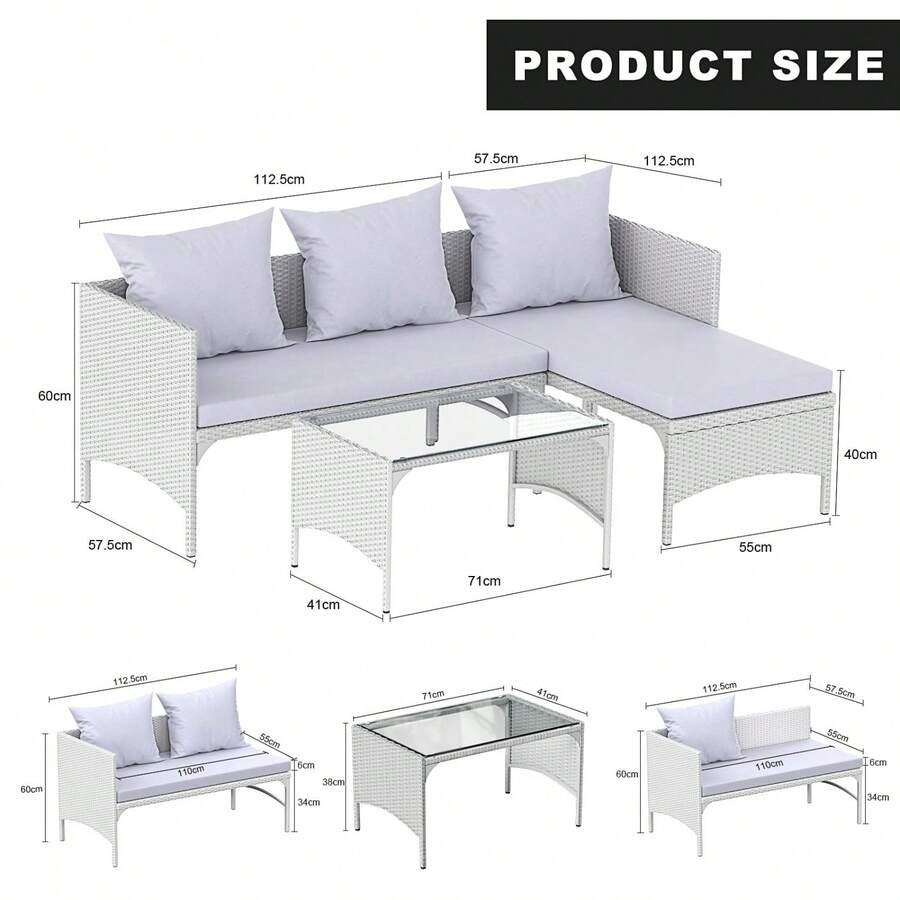 GartistGo 3 Pieces Outdoor Patio Furniture Set, Wicker Rattan Patio Seating Sofas With Coffee Table And Cushions - Grey - View 1