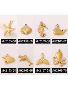 2件套海洋动物吊坠，不锈钢材质，包括鱼、章鱼、海马、贝壳、海星等，适用于DIY珠宝制作，可用作配件、项链、耳环、手链等饰品制作。 - 吊墜 - 查看 2
