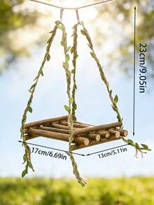 Medium-Small Parrot Natural Wooden Rattan Hanging Swing, Interactive Perch, Realistic Green Leaf Swing Toy To Relieve Boredom, Educational Bird Supplies, Bird Cage Accessories, Parrot Toys - View 3