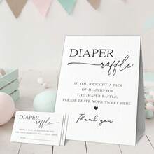 Juegos para baby shower, 1 cartel de pie para rifa de pañales con 50 boletos de rifa de pañales, decoraciones y suministros para fiesta de revelación de género - Blanco - Ver 4