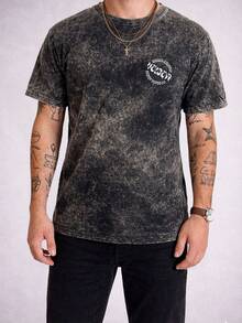 Stonewashed Basic Comfortable T-Shirt For Everyday Wear, Sizes PP To GG, Volcom Art Streetwear Urban Culture Street Fashion Street Graffiti Skater Skateboard Shirt Blouse Unisex Men's Women's 100% Cotton Top Premium Streetwear New Release Immediate Shipping Various Colors!! Plus Size - 黑色 - 查看 5