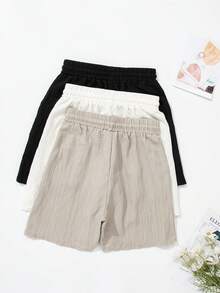 3 piezas Pantalones cortos casuales de unicolor, pantalones cortos deportivos con cordón y cintura elástica para correr y hacer ejercicio, pantalones cortos deportivos de verano para mujeres, pantalones cortos para trotar, pantalones cortos tipo boxer para damas - Multicolor - Ver 7