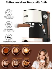 20 Bar Pump Espresso Machine, Steam Milk Frother, Suitable For Latte, Macchiato, Cappuccino And Espresso Drinks - Multicolor - View 2