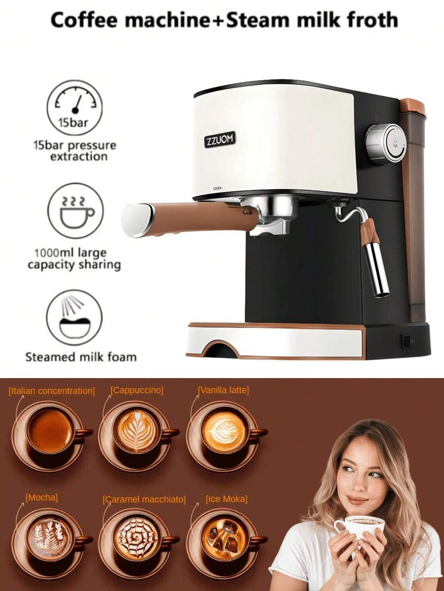 20 Bar Pump Espresso Machine, Steam Milk Frother, Suitable For Latte, Macchiato, Cappuccino And Espresso Drinks