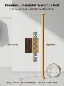 1pc Punch-Free Telescopic Rod, Multifunctional Telescopic Rod, Easy To Install, Door Curtain Rod, Shower Curtain Rod, Wardrobe Support Rod, Drying Rod, Bathroom Accessories - High-quality Simulated Wood Grain Telescopic Pole - View 8