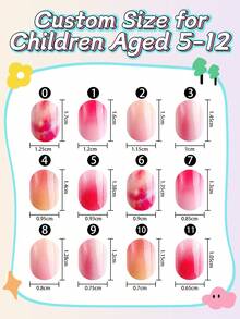 NAIO 24pcs Kids Press On Nails, Pink Orange Gradient Watercolor Full Cover False Nails Colorful Full Cover Short False Nails For Girls, Cute Mixed Pattern Wearable Nail Kit With Storage Box & Nail File - Multicolor - View 5
