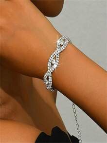 1pc European & American Style Bridal Hollow-Out Full Rhinestone Bracelet For Women - Hollow Out Full Diamond Women's Bracelet - View 7