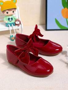 1 Pair Minimalist Fashion British Style Bow Solid Color Elegant Flat Shoes For Girls, Suitable For Daily Wear, Spring/Summer - Red - View 6