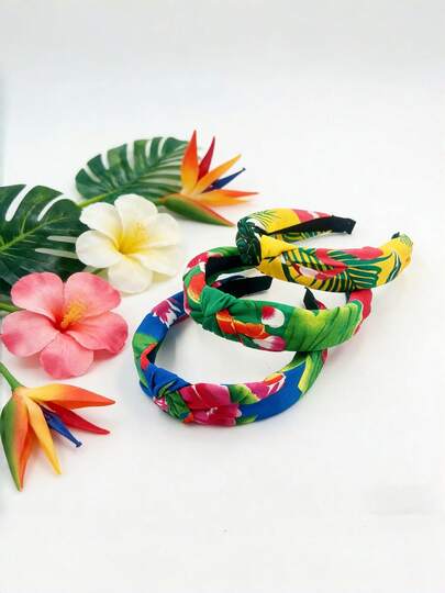 一件装，欧美风热带火烈鸟打结女士发饰，发箍和发圈，复古撞色波西米亚宽边高骷髅头顶布艺发箍，适合度假风发饰