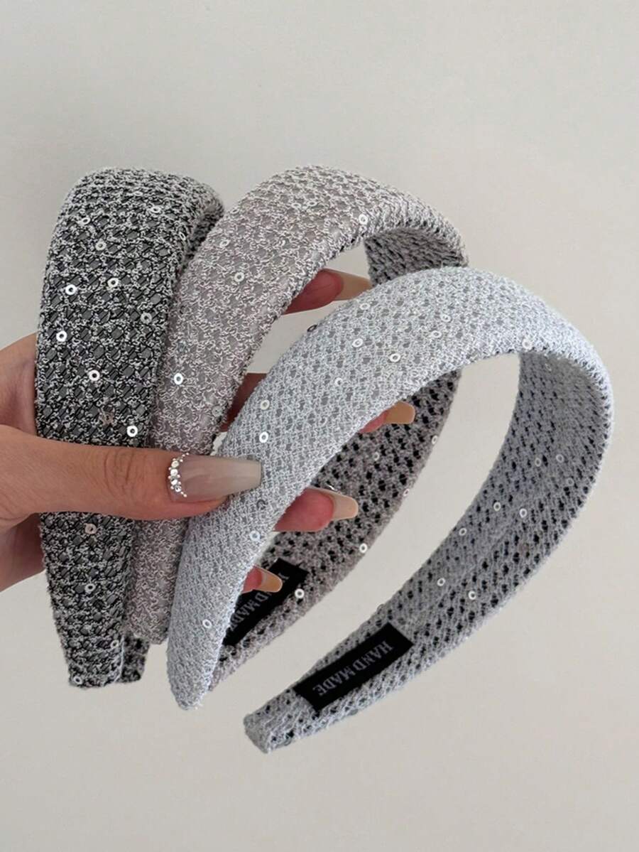 3pcs Luxury Sequin Headbands, Fashionable High Crown Headpieces - Multicolor - View 1