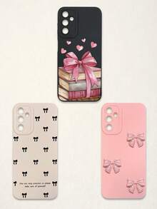 3pcs Bowknot Phone Cases, Soft TPU Full Coverage Anti-Drop Cases With Precise Cutouts, Featuring 3D Rhinestone Bowknot, Healing English Slogan, Hand-Painted Heart Pattern, Suitable For IPhone & Galaxy, Great Gift For Birthday, Holiday, Best Friends - Multicolor - View 32
