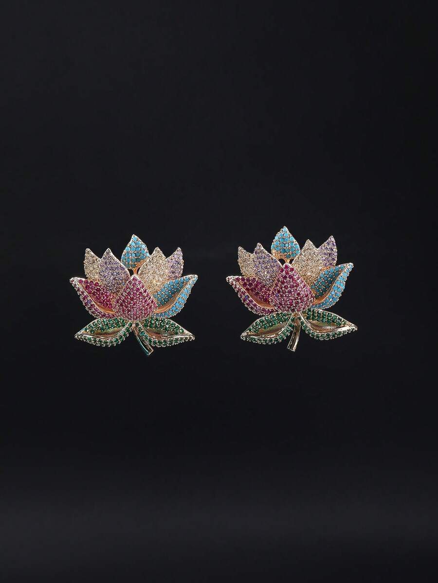 1 Pair Luxury Jewelry Style Copper Micro-Inlaid Cubic Zirconia Flower Pendant Earrings, Suitable For Evening Gowns And Party Wear - Gorgeous Earrings - View 1
