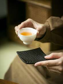 FskesTusks Đế lót ly trà bằng gỗ nguyên khối kiểu Nhật Bản, thảm cách nhiệt ly trà đen phong cách Wabi-Sabi, giá đỡ ly trà bằng gỗ, tấm lót ly cao cấp cho bộ ấm trà và phòng trà. - màu đen - Xem 4