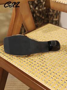 Women's Black Square Toe Metal Buckle Decor Stiletto Mule Sandals, Elegant For Party, Nightclub And Daily Formal Wear - Khaki - View 9