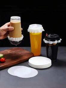 100pcs White Leak-Proof Cup Lid Liners - Round, Waterproof And Splash-Proof Paper Pads, Suitable For Beverage Cups, Especially For Milk Tea, Coffee And Other Drinks - Also Ideal For Halloween, Christmas, Easter, Thanksgiving And Other Holiday Occasions. - White - View 3