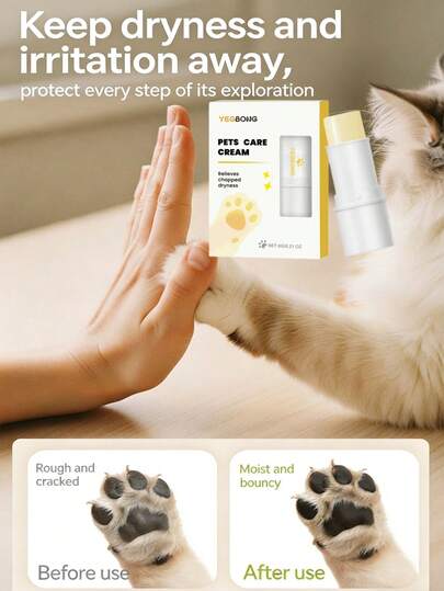 1pc/6g/30g Pet Paw Balm Stick. Targets Dry, Rough, Peeling Issues On Pet Paws And Noses. The Balm Penetrates And Nourishes, Quickly Soothes Dryness Discomfort, Restores Soft, Supple Paw Pads, Bids Farewell To Rough "Sandpaper Paws", Provides The Most Caring Skin Repair For Your Beloved Pet's Feet, And Forms A Lightweight, Breathable Protective Film To Lock In Moisture.
