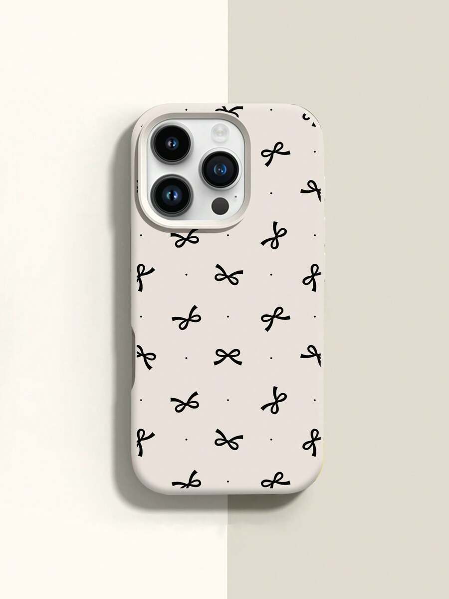 Bow-Knot 1pc Polka Dot Bow Design Liquid Silicone Shockproof Phone Case, Suitable As Holiday Gift Compatible With Apple IPhone Xs/Xsmax/Xr/11 12 13 14 15 16pro/Promax/14 15 16plus/17, Unisex - Beige - View 1