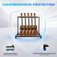 InSyoForeverEC 5-Fach Gitarrenständer Metall Mehrfachständer | Hochfestes Eisenrohr 25x25mm & Schaumstoffpolster | Klappbarer Display-Ständer für E-Gitarren/Bass/Ukulelen (Schwarz) - Schwarz - Übersicht 3