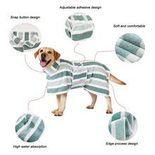 1pc Quick Dry Dog Bathrobe, Striped Dog Towel Bathrobe, Robe, Super Absorbent Pet Bathrobe, Adjustable Waist Belt, Ultra Soft Fabric - XL - View 3