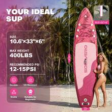 10.6' Inflatable Paddle Board With Exceptional Load Capacity, Complete With SUP Accessories, 3 Removable Fins, And 3-Piece Adjustable Single Paddle. This Non-Slip Adult Paddleboard Comes In A Variety Of Designs And Sizes And Is Suitable For A Wide Range Of Activities. - Pink Plants - View 6