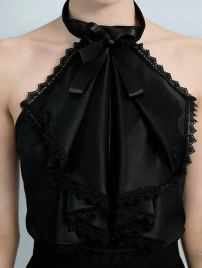  1 Pc French Retro Color-Matching False Collar, White With Black Pearl And Black With White Pearl Lace Collar, A Versatile Accessory Suitable For Various Occasions.